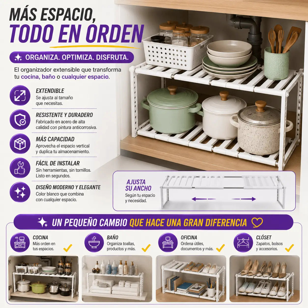 Organizador Doble de Acero Inoxidable