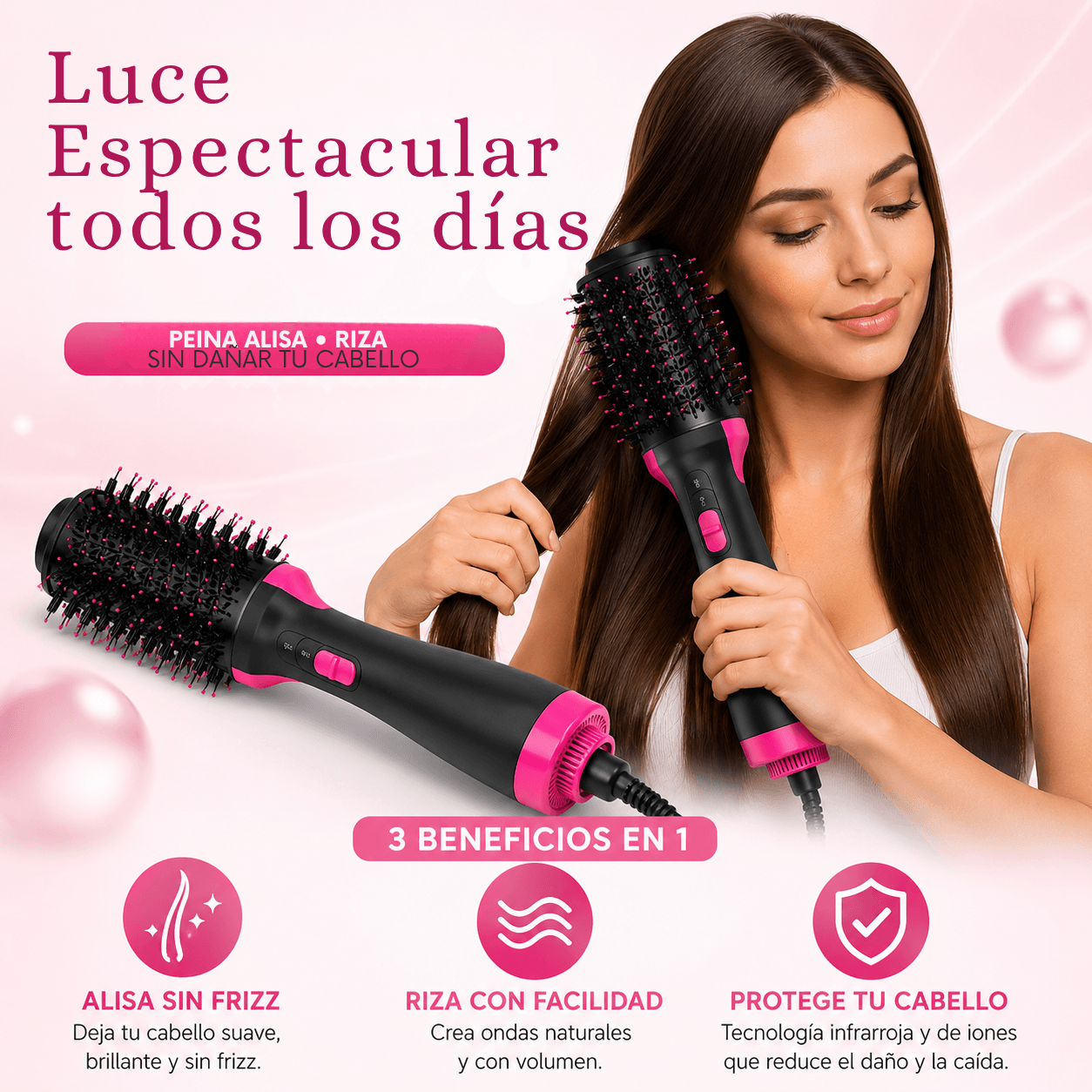Adiós friz, hola brillo con el CEPILLO SECADOR DE PELO
