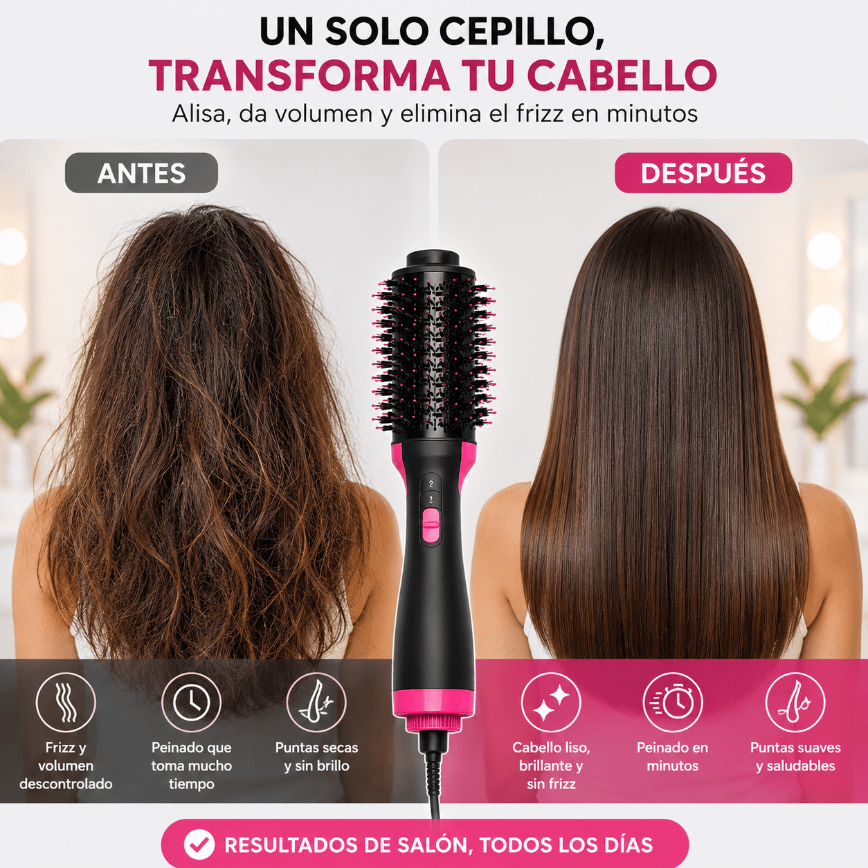 Adiós friz, hola brillo con el CEPILLO SECADOR DE PELO