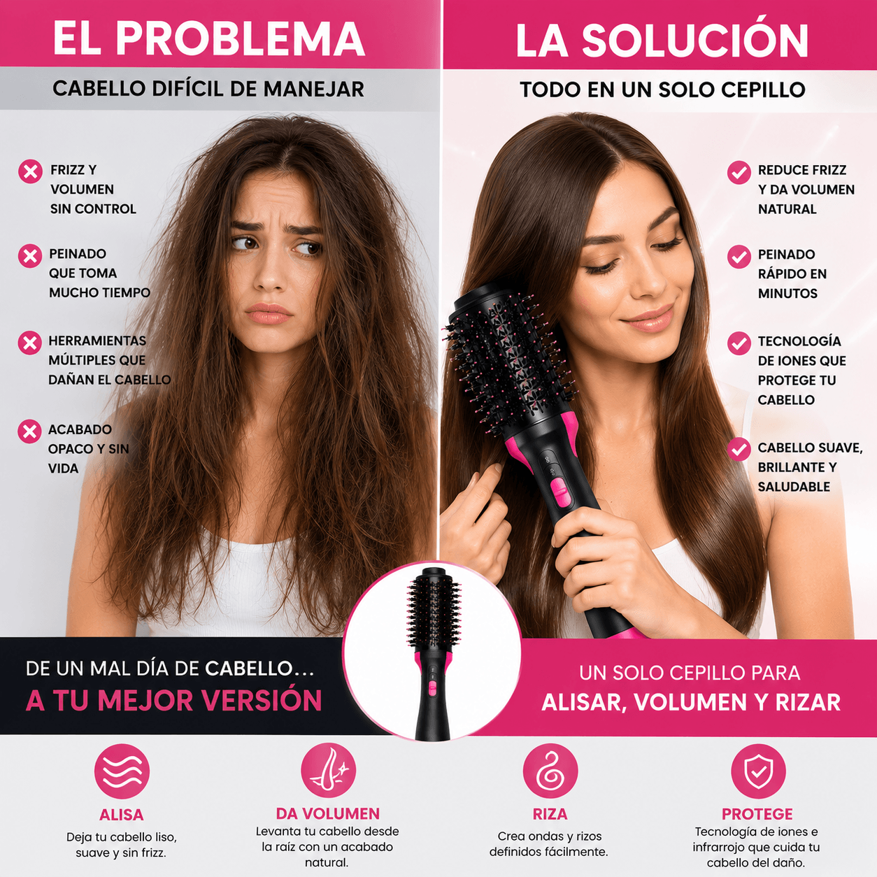 Adiós friz, hola brillo con el CEPILLO SECADOR DE PELO