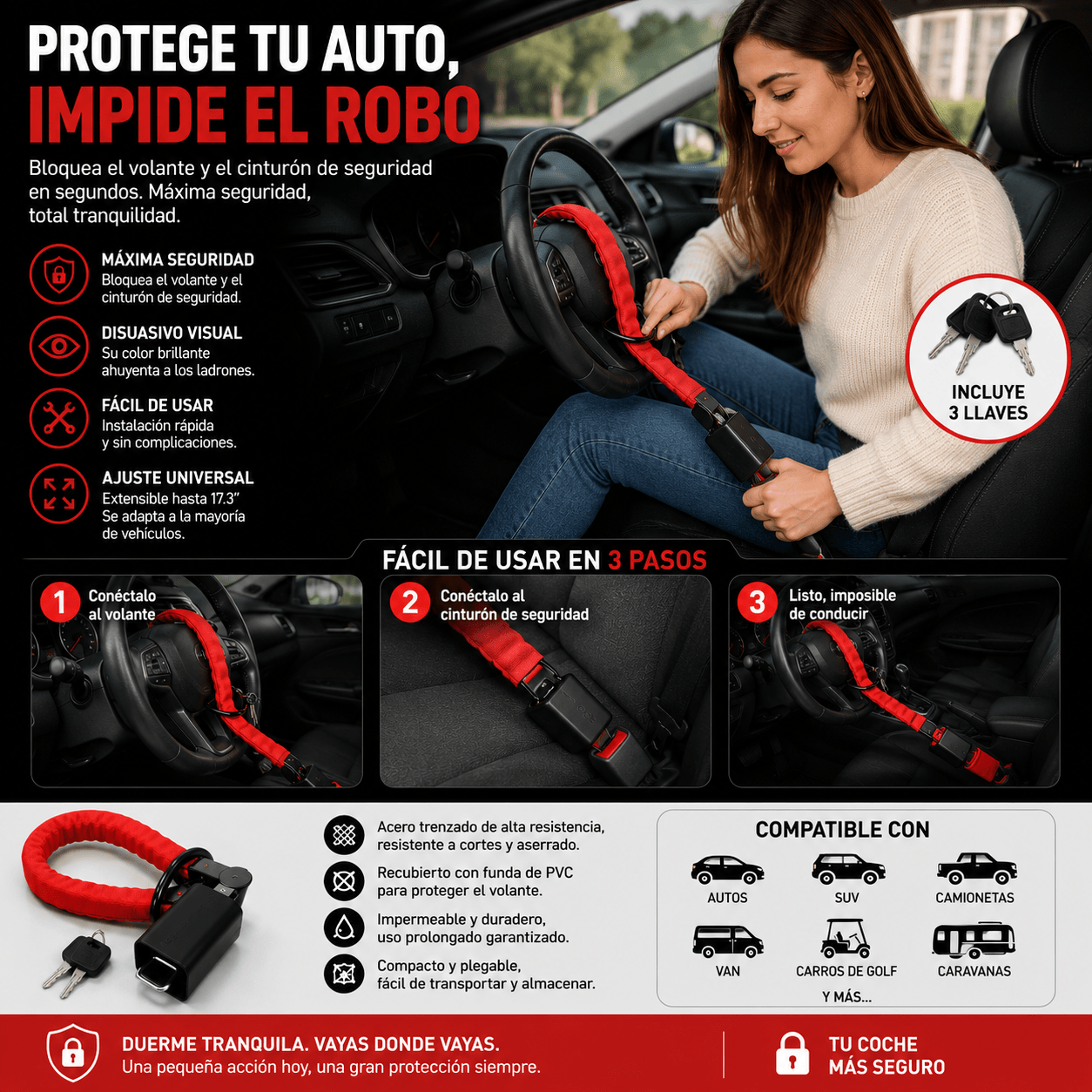 Tranca Volante Al Cinturon De Seguridad