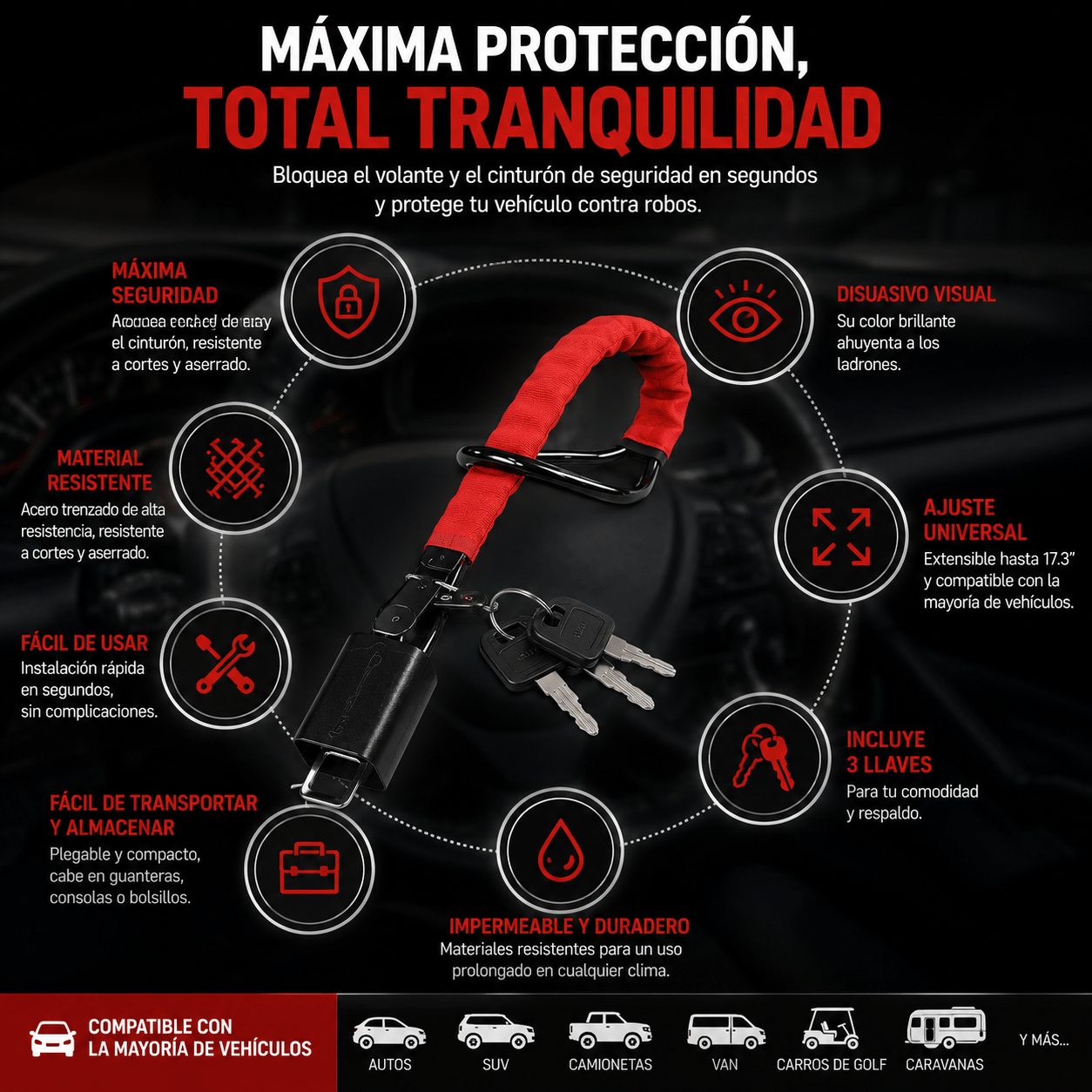 Tranca Volante Al Cinturon De Seguridad