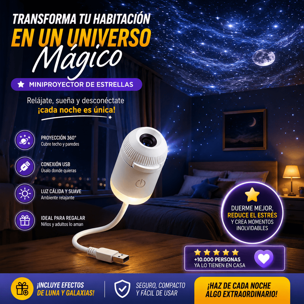 Mini proyector de estrellas USB 2 en 1