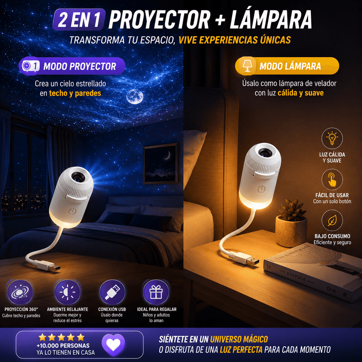 Mini proyector de estrellas USB 2 en 1