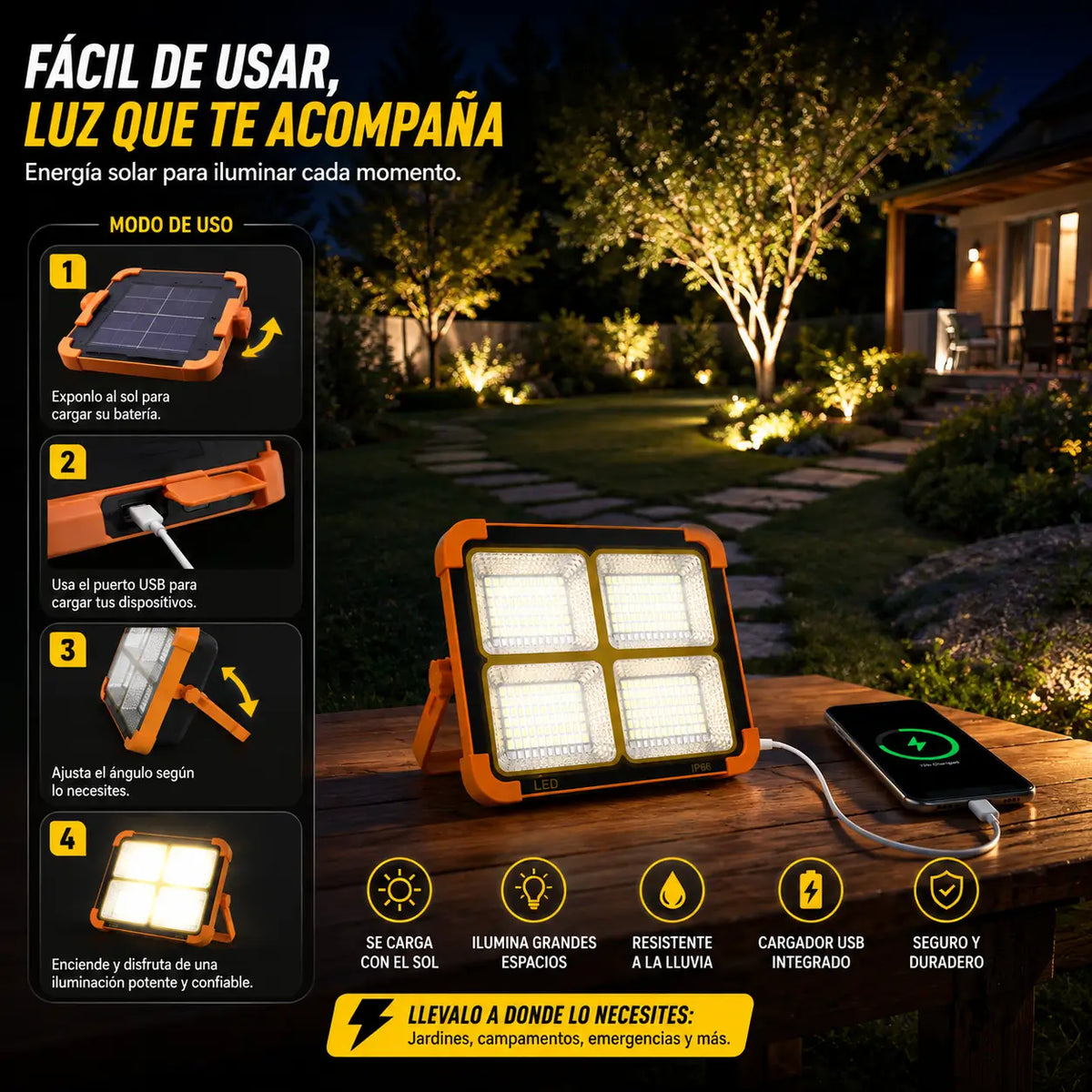 Foco Solar Cargador USB